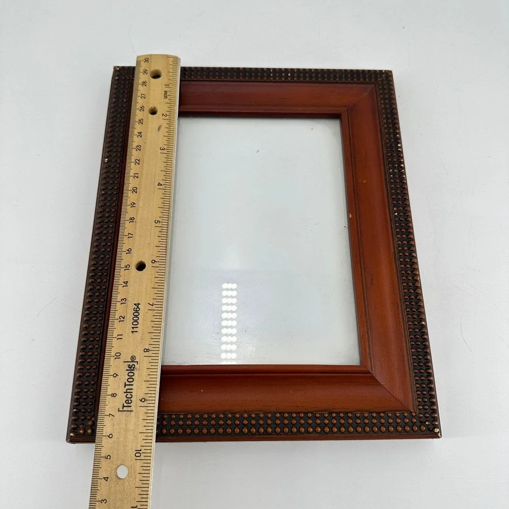 Wood 5x7 Picture Frame Beaded Hobnail Border Cherry Finish Tabletop Wall Mount